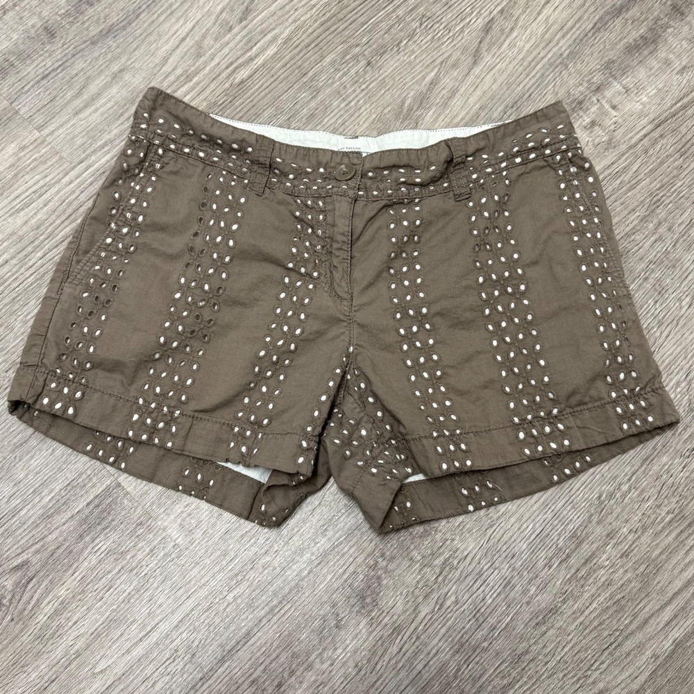 Ann Taylor Loft Women Brown Eyelet Embroidered Shorts‎ Sz 4 Cotton Casual Summer